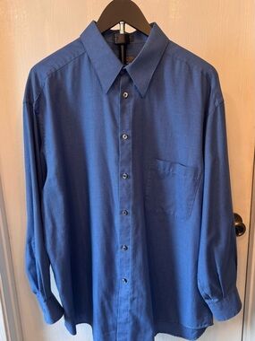Men's Crazy Horse Claiborne Blue Button Down Shirt  Size 17 32/33 Long Sleeve